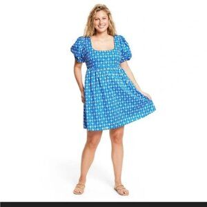 NWT Target Rhode Blue Eyelet Puff Sleeve Embroidered Dress